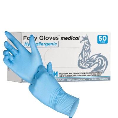 Перчатки нитриловые Foxy Gloves M, голубые, 50 пар