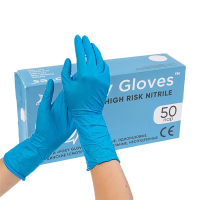 Перчатки нитриловые Foxy Gloves High Risk S, голубые, 50 пар