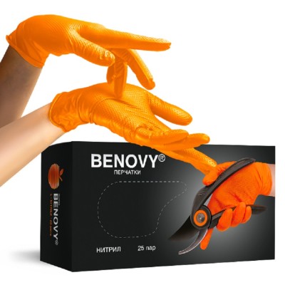 Перчатки нитриловые Benovy Ultra Protection M, оранжевые, 25 пар