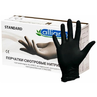 Перчатки нитриловые ALLIANCE XS, черные, 50 пар Перчатки нитриловые ALLIANCE XS, черные, 50 пар