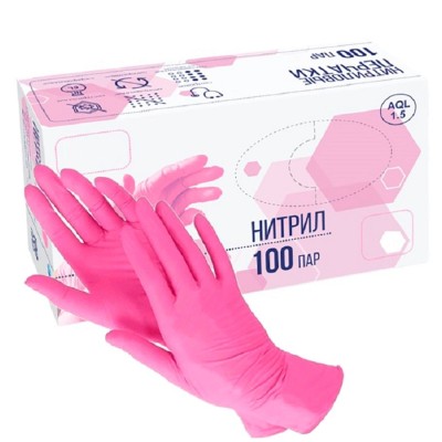 Перчатки нитриловые Pulin M, розовые, 100 пар Перчатки нитриловые Pulin M, розовые, 100 пар