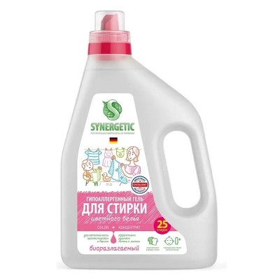 Гель для стирки Synergetic Color, для цветного белья, гипоаллергенный, 1,5 л
