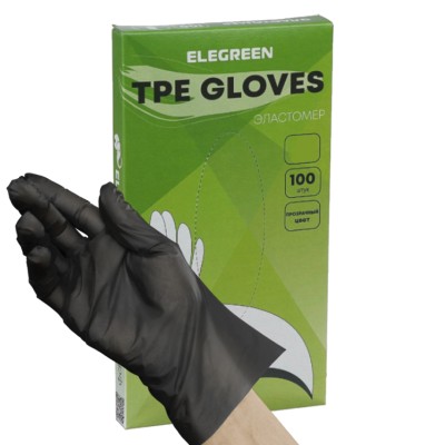Перчатки одноразовые ТПЭ Elegreen M, черные, 50 пар