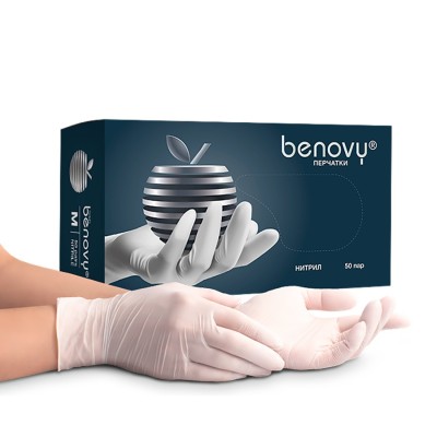 Перчатки нитриловые Benovy MultiColor M, белые, 50 пар