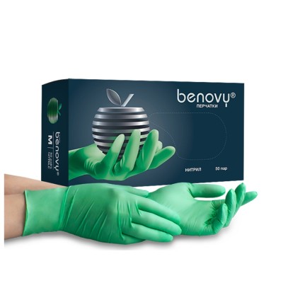 Перчатки нитриловые Benovy MultiColor M, зеленые, 50 пар
