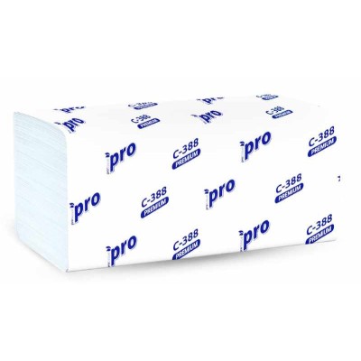 Полотенца бумажные V(ZZ)-сложение PROtissue Premium, 180 листов, 3-слоя, белые (С388)