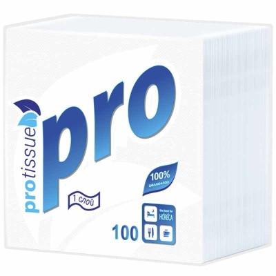 Салфетки бумажные PROtissue 24x24 см, белые, 100 шт (С184)