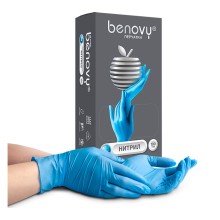 Перчатки нитриловые Benovy Chlorinated XL, голубые, 100 пар