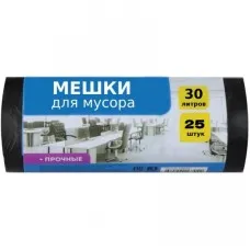 Мешки для мусора 30 л (42x52), особо прочные, черные, ПНД, 25 шт