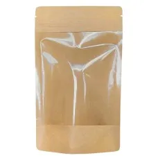 Пакет бумажный Дой-пак 135×225 (35+35) крафт с окном 140 мм с замком zip-lock, 100 шт